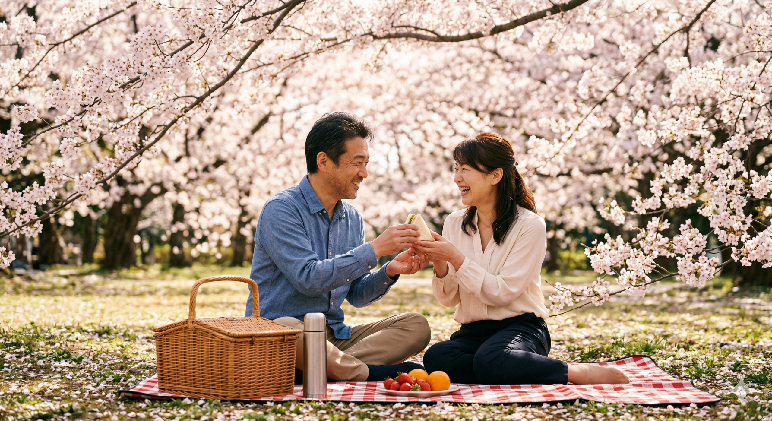桜の下のカップル